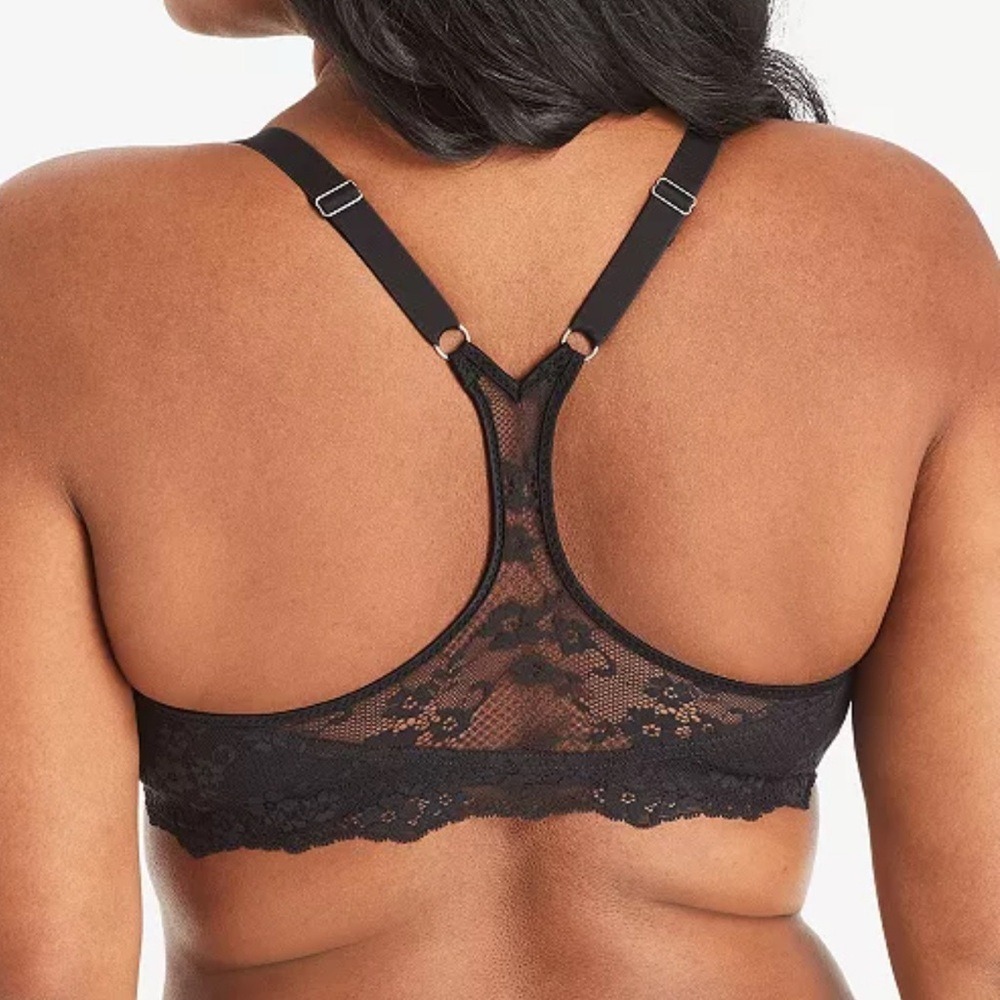 Maidenform One Fab Fit Lace T-Back Shaping Underwire Front Close Blk Bra 34B EUC